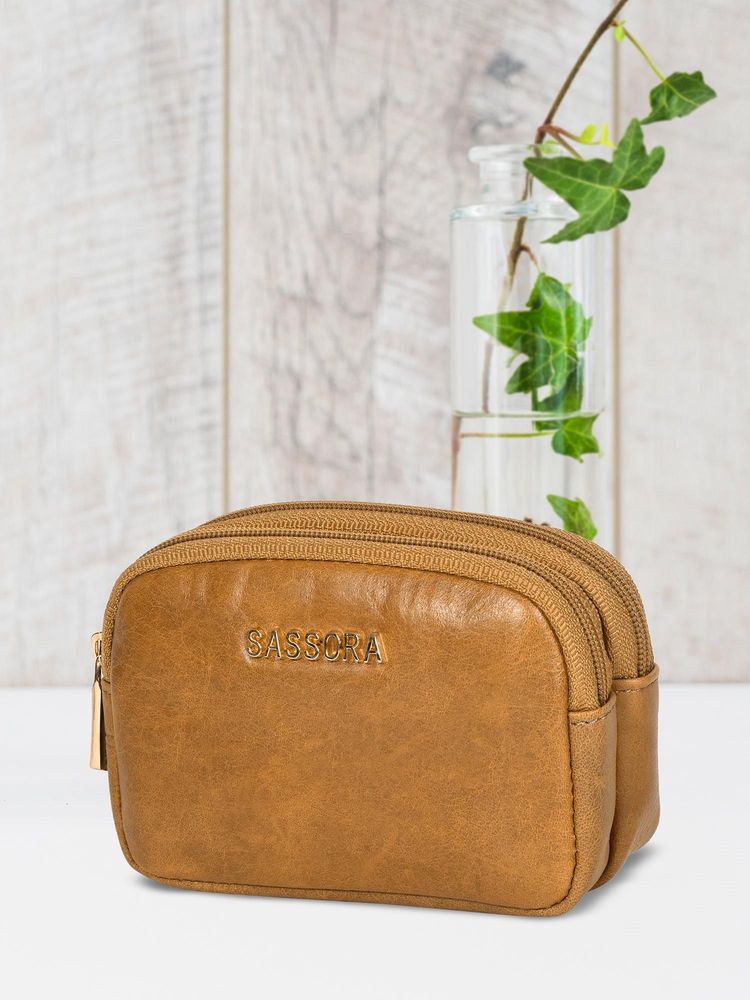 Sassora Genuine Leather Mini Compact Coin Pouch - Tan (S)-picture-11