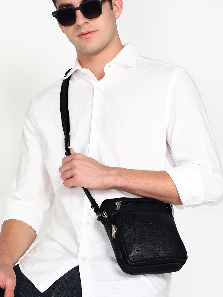 Sassora Genuine Leather Crossbody Sling Bag - Black (S)-image-48
