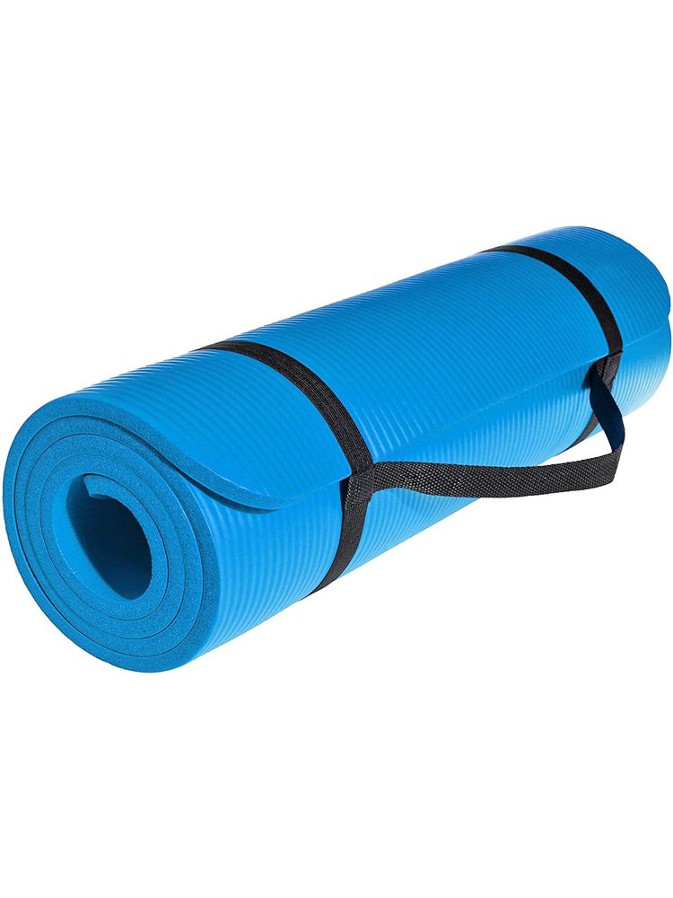 Strauss Extra Thick Yoga Mat with Carrying Strap, 13 mm (Blue)-image-32
