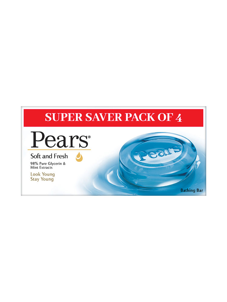 Pears Soft and Fresh Soap Bar Glycerin and Mint Body Soaps - Pack of 4
