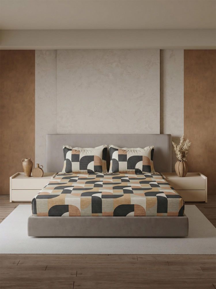Ddecor Live Beautiful Pure Cotton 144TC Abstract Brown King Bedsheet & 2 Pillow Covers-image-45
