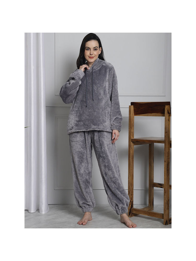 Secret Wish Grey Faux Fur Winter Night Suit (Set of 2)-image-3