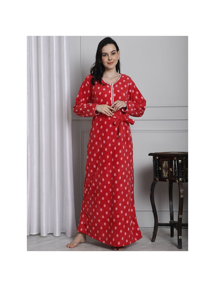 Secret Wish Red Polka Dot Printed Woolen Nighty (Set of 2)-picture-18