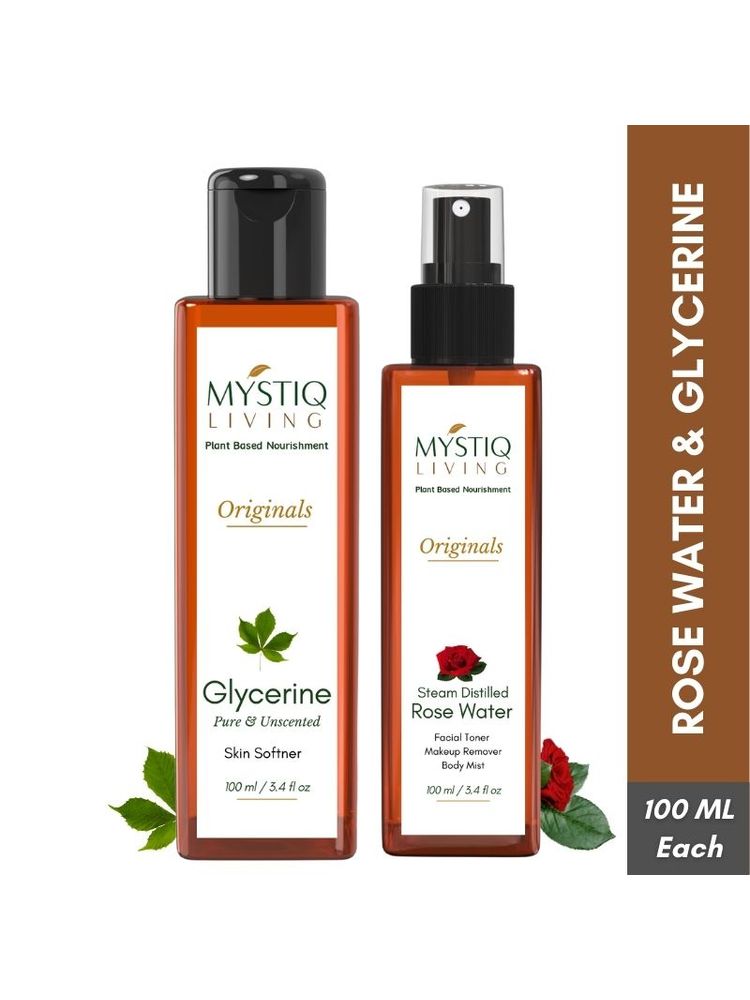 Mystiq Living Glycerine & Rose Water Toner Spray Combo For Skin Care|Gulab Jal, Vegetable Glycerine