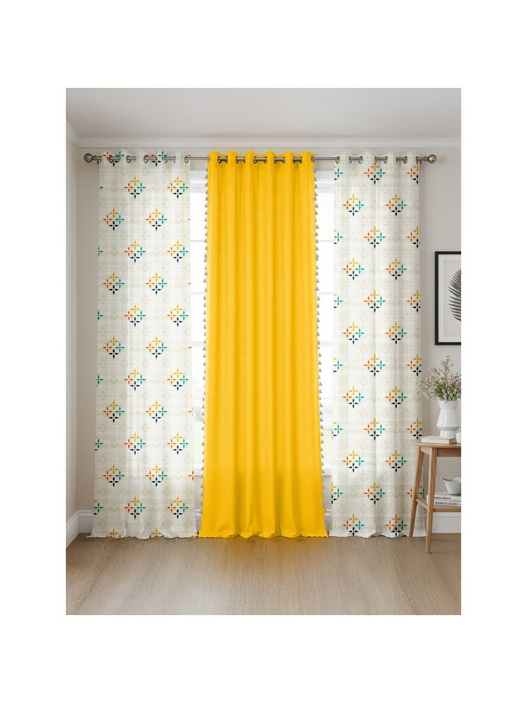 Urban Space Cotton Curtains Mosaic Yellow & Aura Yellow (Pack of 3)-image-4