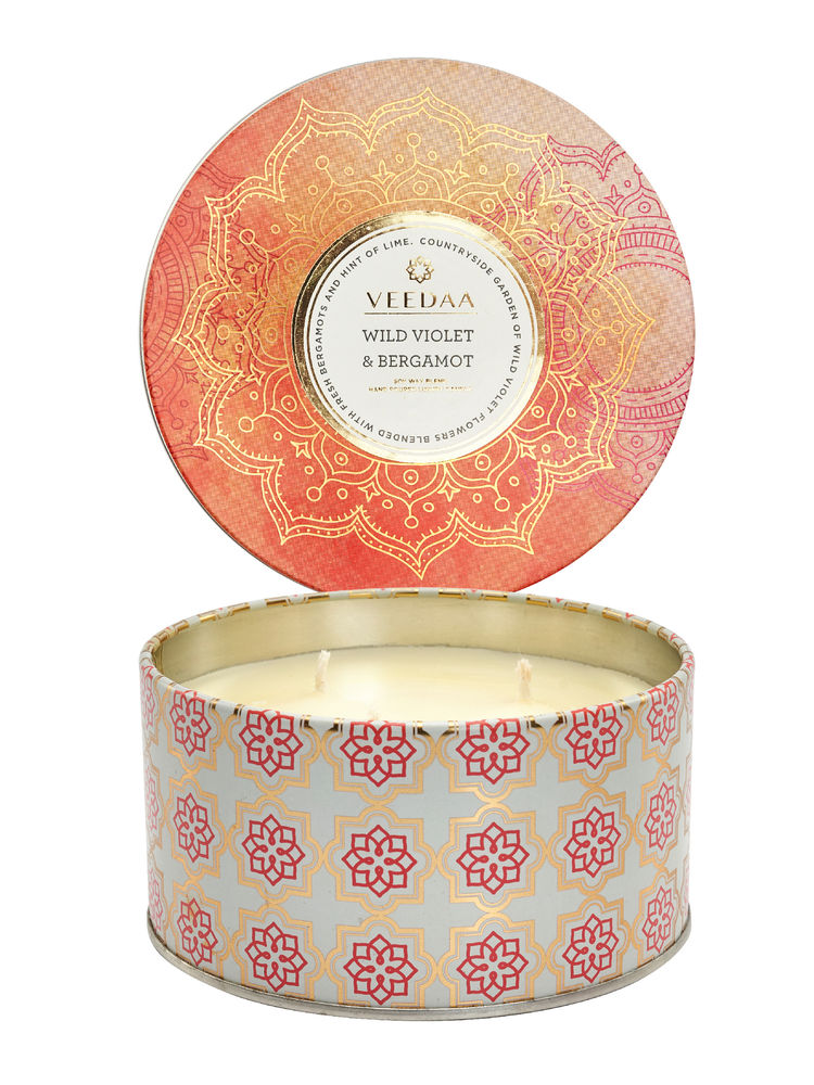 Veedaa Wild Violet & Bergamot 3 Wick Tin Scented Candle-image-49