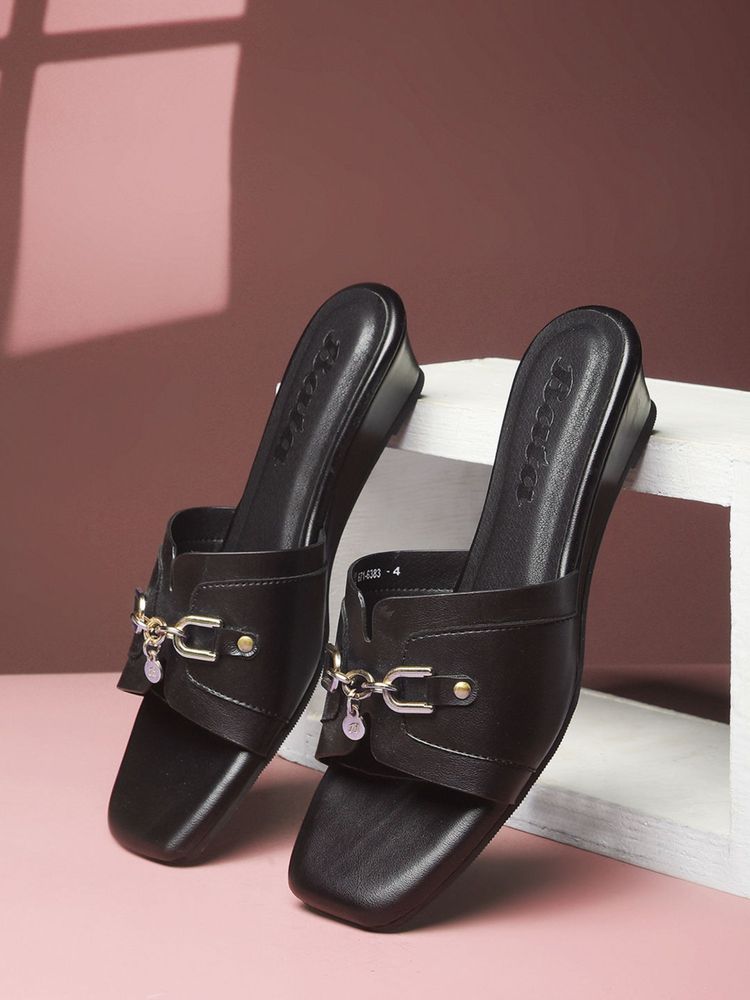 Bata Women Black Wedges Heels-image-19