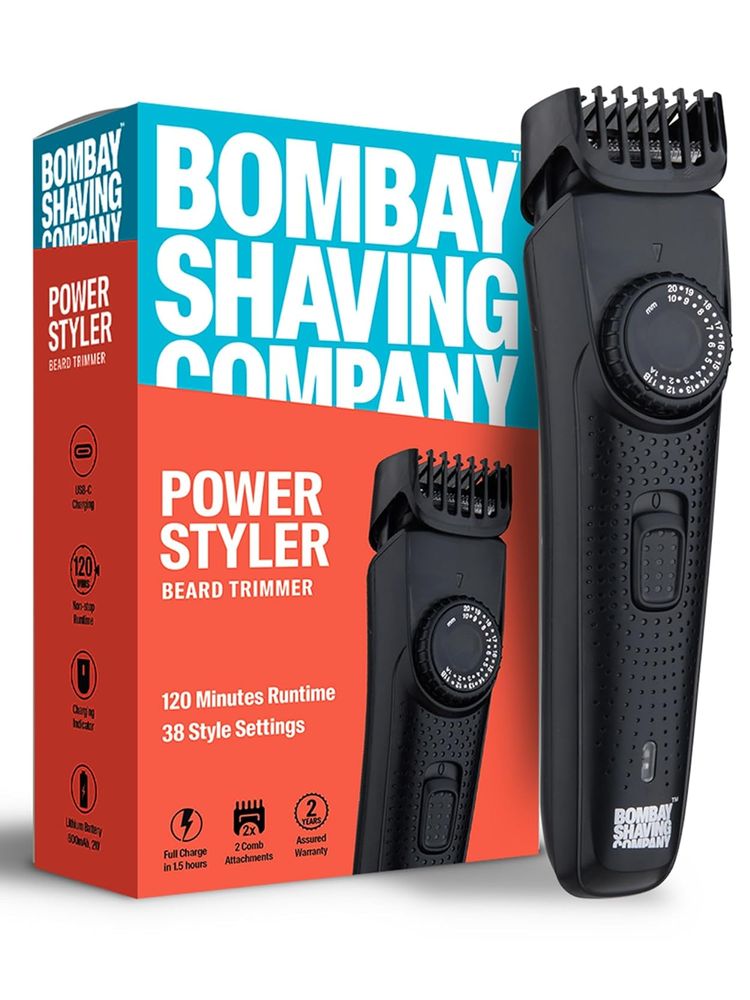 Bombay Shaving Company Beard Trimmer with USB Fast Charging, Black