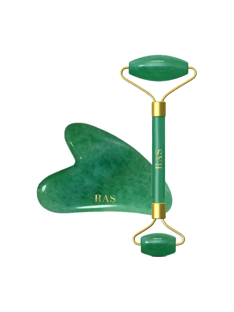 RAS Luxury Oils Jade Face Beauty Tools Set - Gua Sha & Face Roller