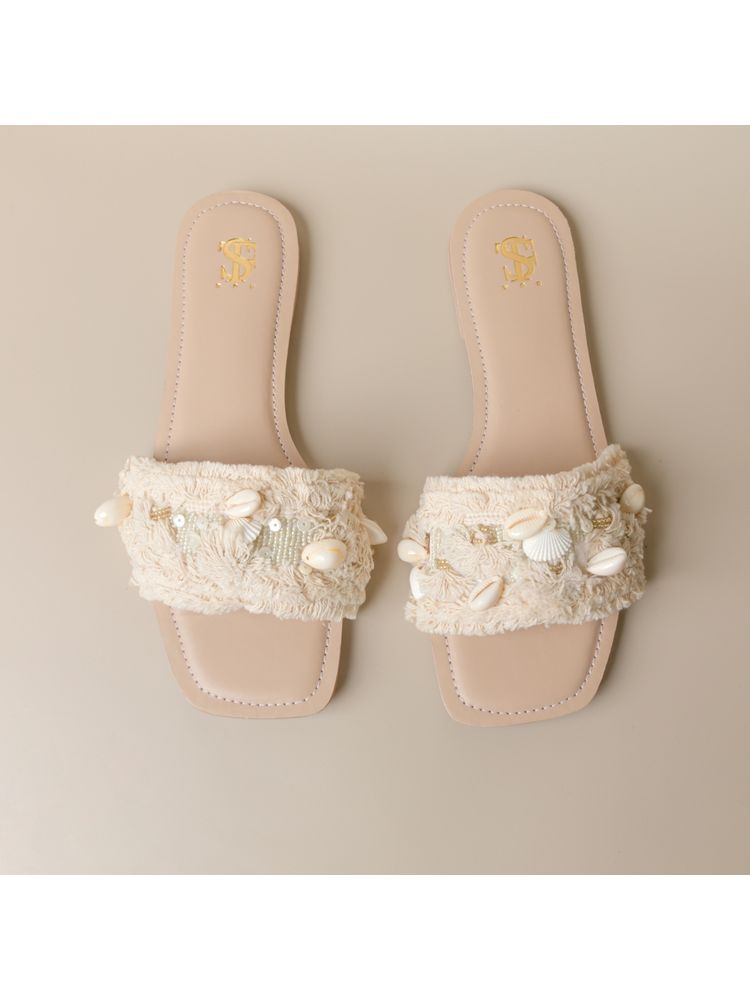 Shoe that fits you Stfy Bora Beige Embellished- Sliders