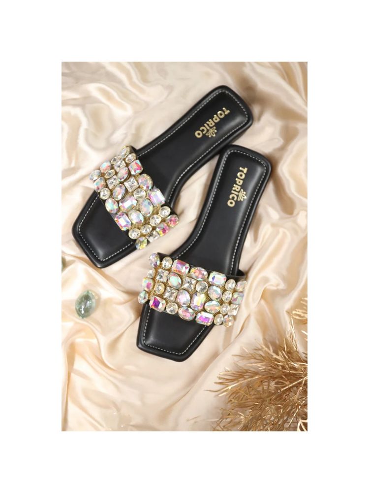 Toprico Holo Crystals Embellished Black Flat-picture-26