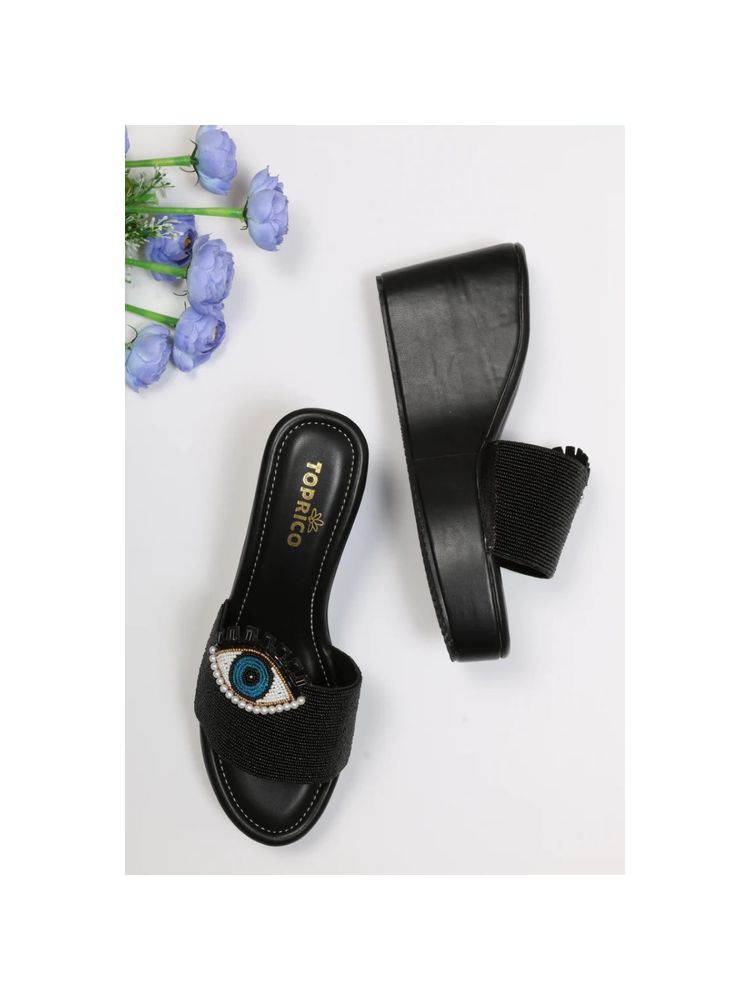 Toprico Evil Eye High Beads Embroidered Black Heels-picture-11
