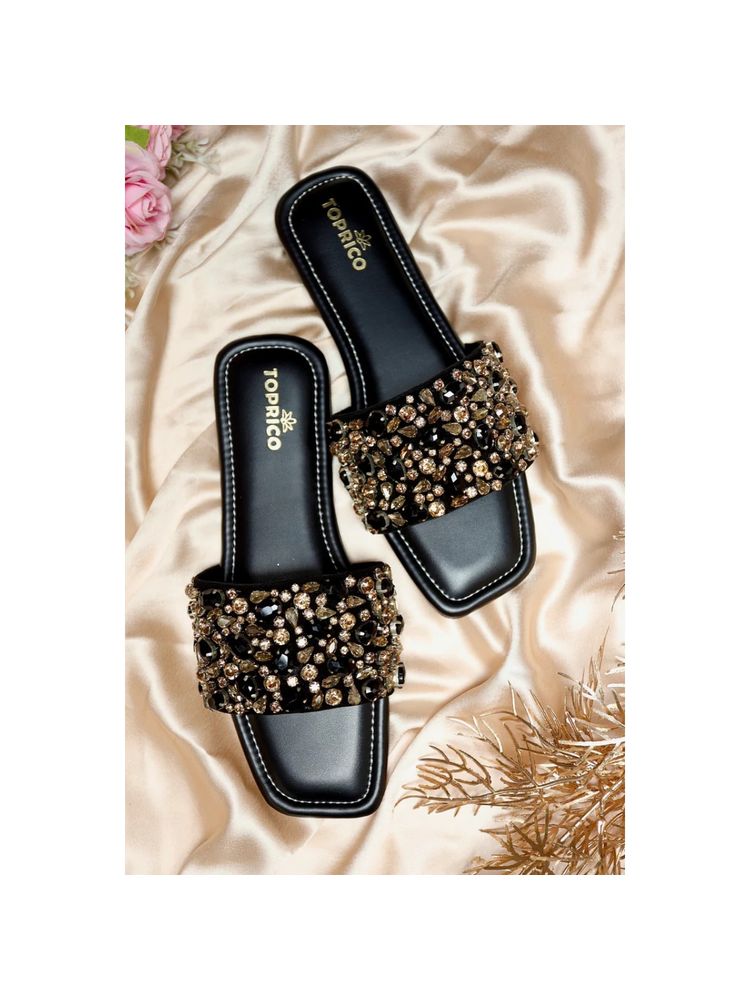 Toprico Drip Diamond Embellished Black Flat-image-46