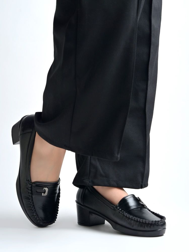 Shoetopia Black Block-Heel Loafers For Women-image-5