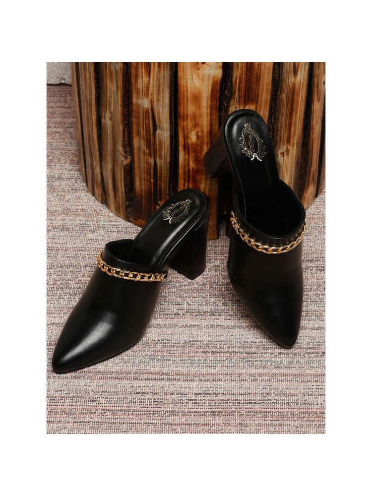 Shoetopia Women Black Mule Heels