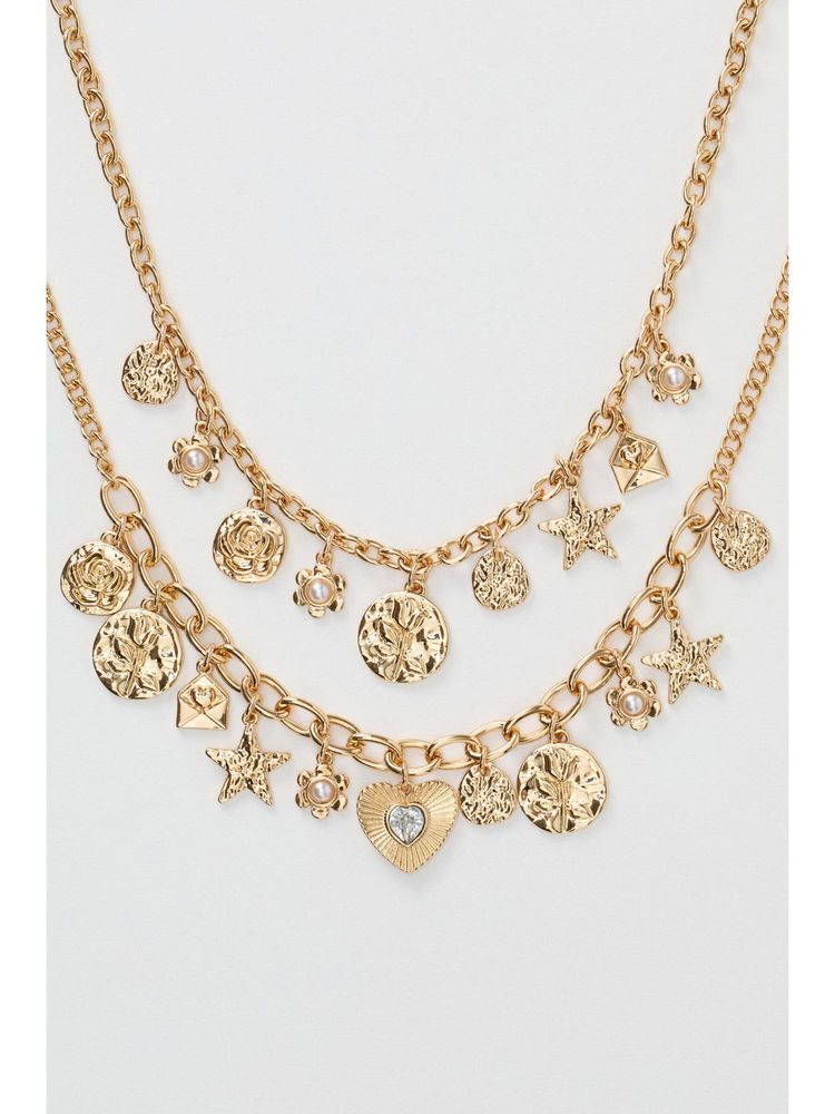 H&M Women Gold Two-Strand Charm Necklace-image-26