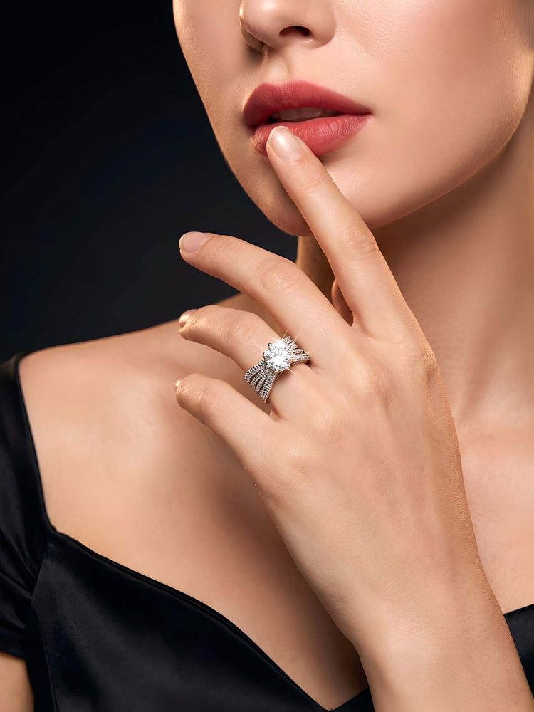 ADIVA Women Silver Plated White American Diamond Open Adjustable Ring-image-38