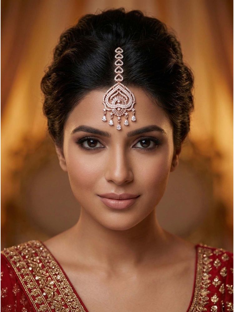 Adwitiya Women Rose Gold Plated Heart Chain Diamond Style Maangtikka-picture-11