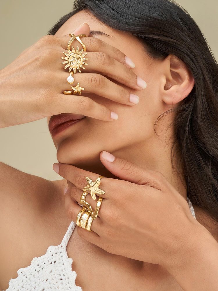 Joker & Witch Women Gold Sway Seashells Rings (Pack of 6)-picture-41