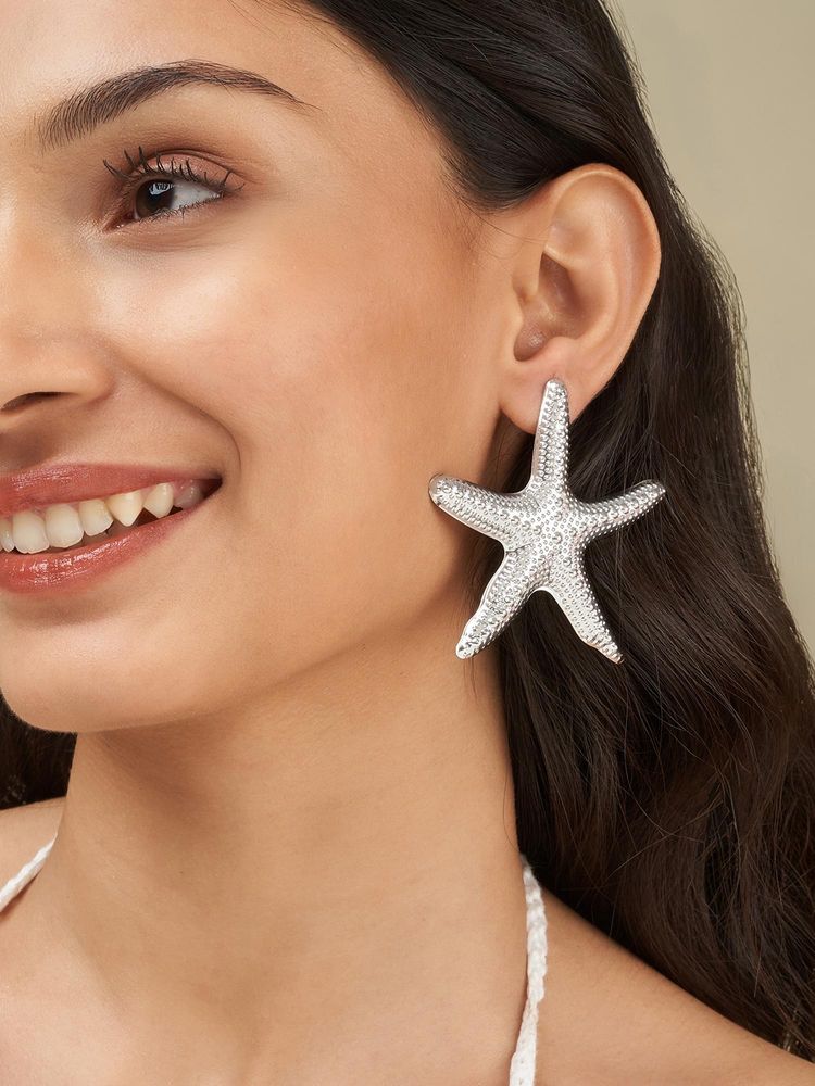 Joker & Witch Women Vexa Starfish Silver Seashell Stud Earrings-picture-39