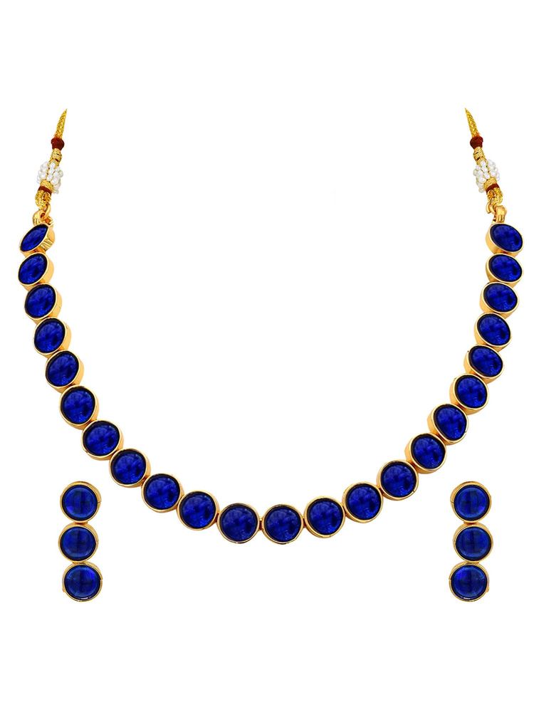 Peora Women Gold Plated Synthetic Stone Blue Necklace Set-image-31