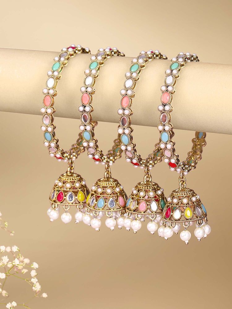 Peora Women Gold Plated Multi-Color Kundan Latkan Bangles (2.6) (Pack of 4)-picture-30
