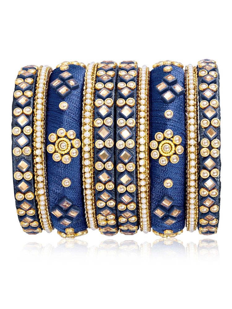 Peora Women Gold Plated Kundan Studded Blue Bangles (2.6) (Pack of 10)-picture-28