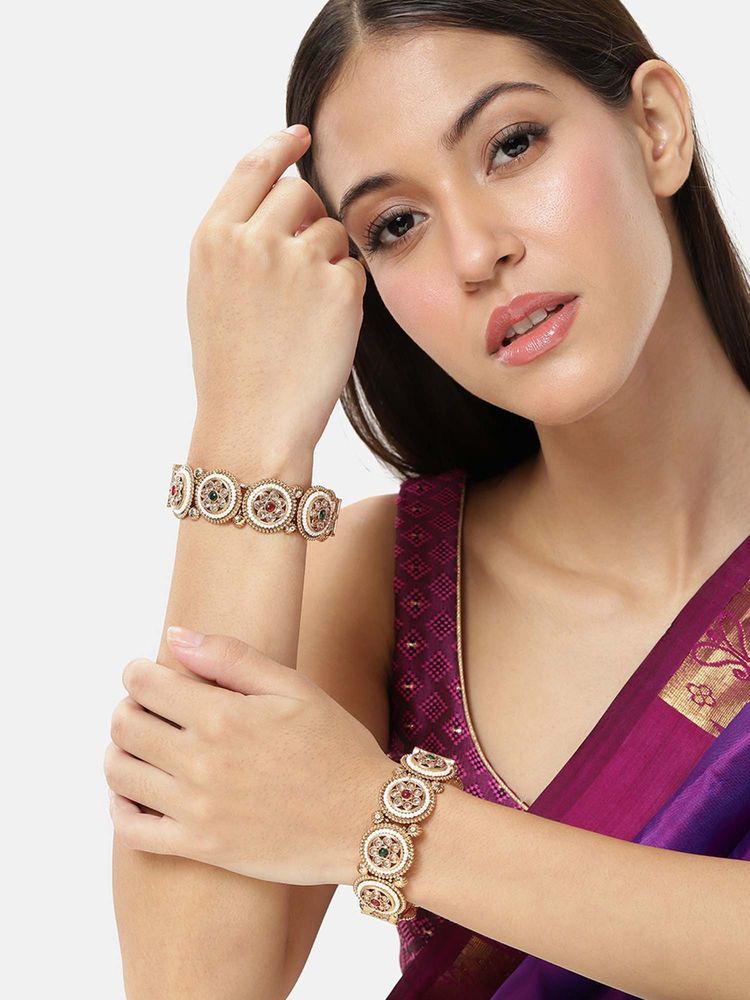 Peora Women Gold Plated Multi-Color Crystals and Beads Kadas (2.6) (Pack of 2)-picture-23