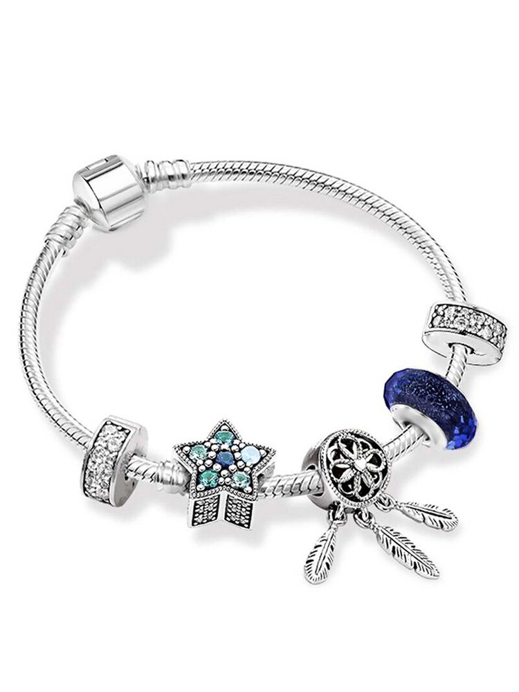Peora Women Silver Plated Blue Cubic Zirconia Studded Bracelet-image-2