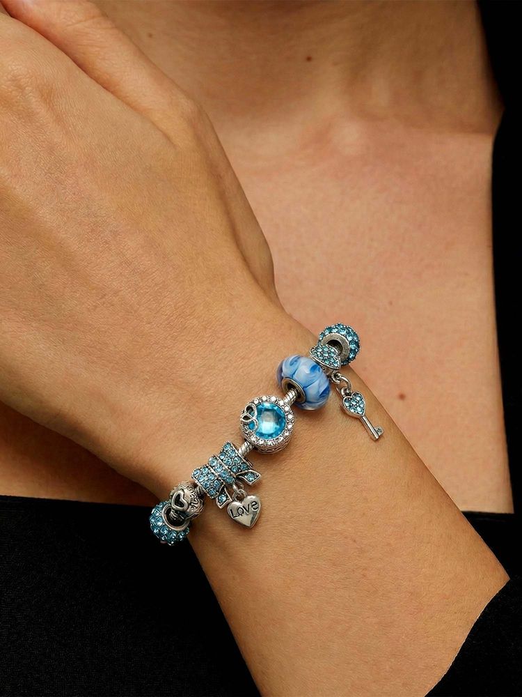 Peora Women Silver Plated Blue Cubic Zirconia Studded Bracelet-image-8