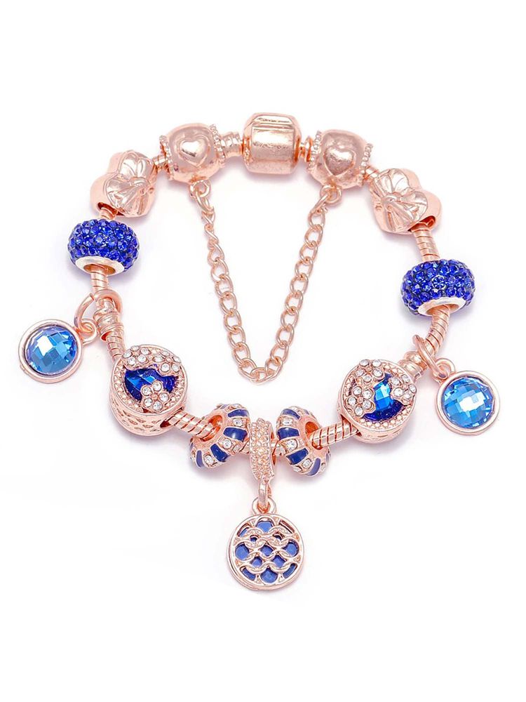 Peora Women Rose Gold Plated Synthetic Blue Stone Bracelet-picture-27