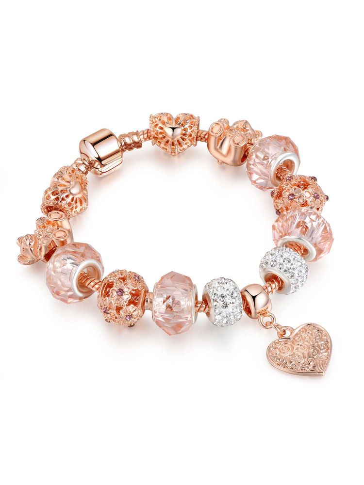 Peora Women Cubic Zirconia Rose Gold Plated Pink Bracelet-picture-19