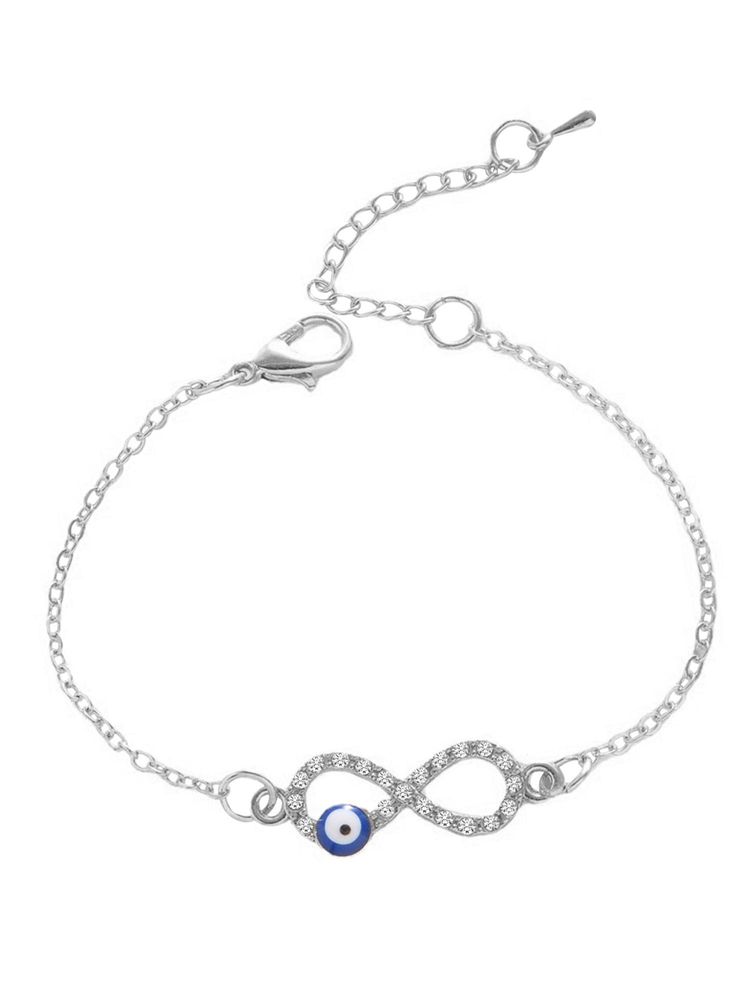 Peora Women Silver Plated Cubic Zirconia Evil Eye Bracelet-image-7