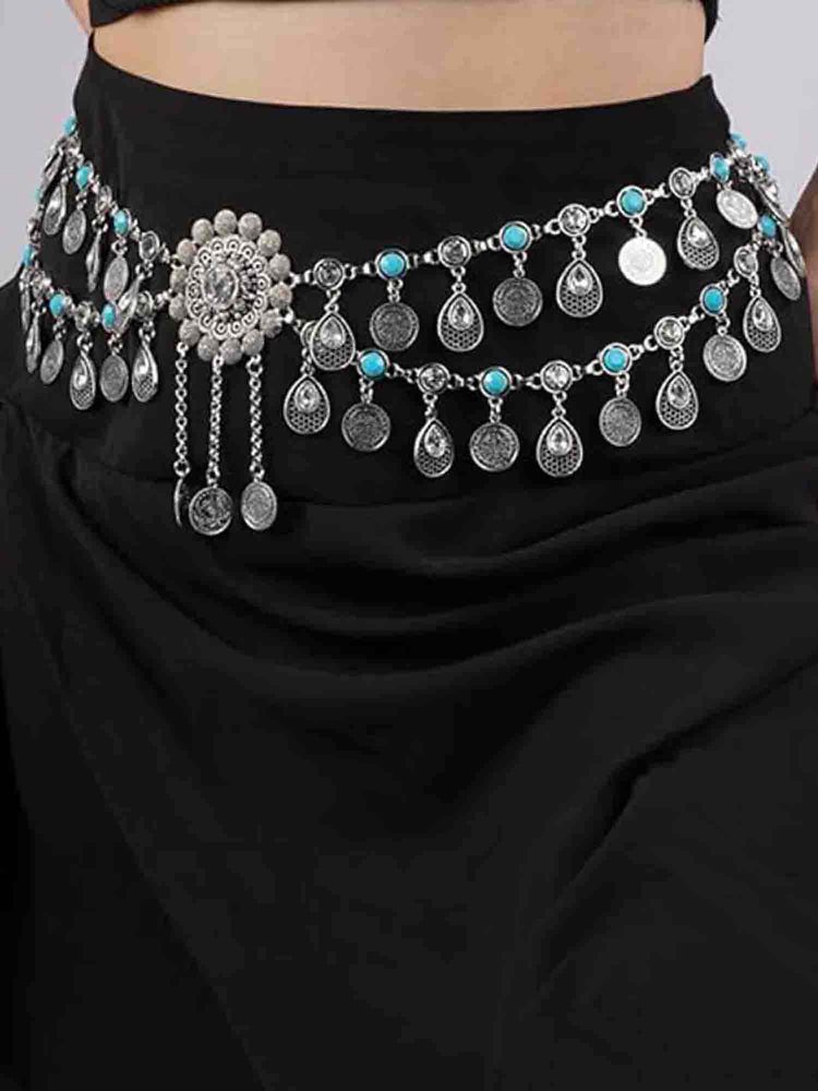 Peora Women Silver Plated Crystal Kamar Bandh-picture-6