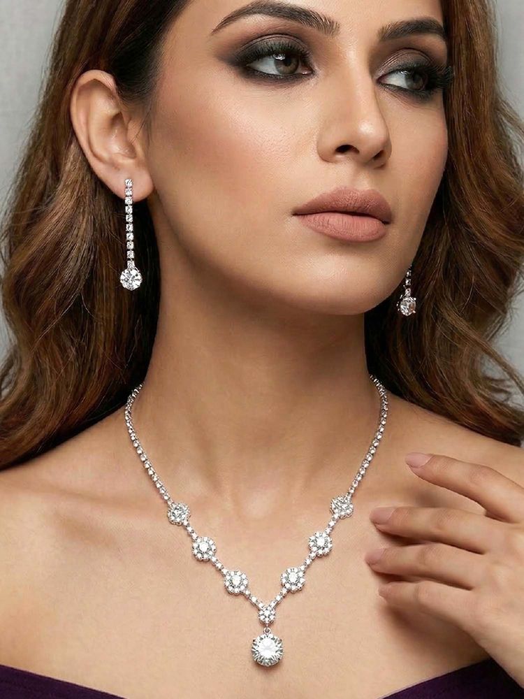 Peora Women White Stone Studded Western Jewellery Set-picture-2