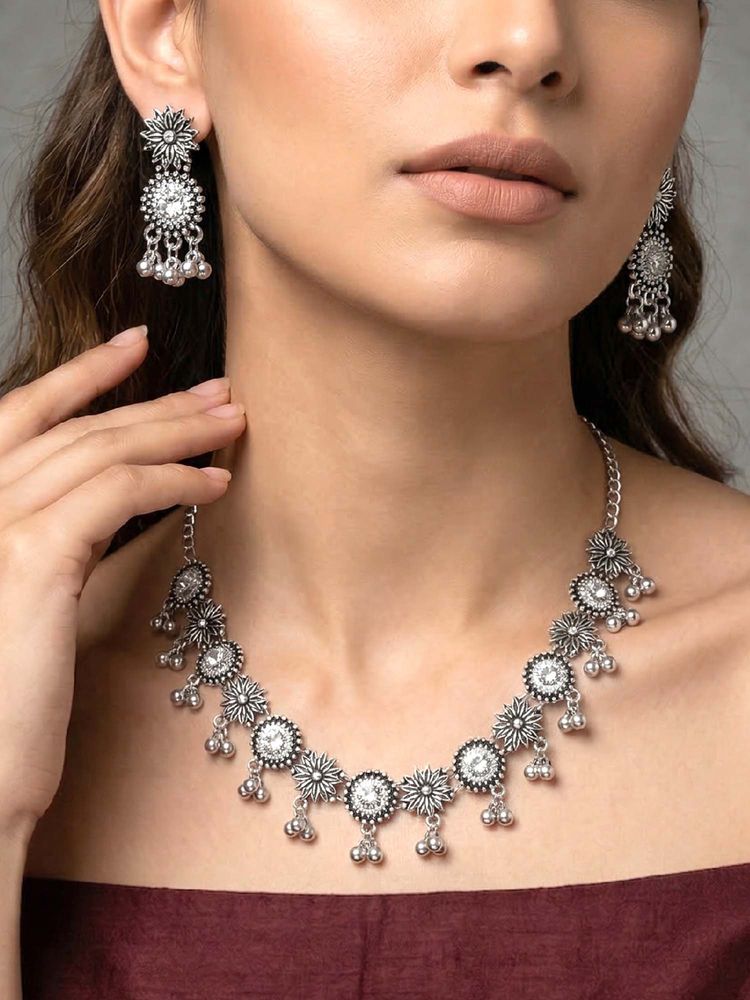 Peora Women Ethnic Oxidised Silver Plated Pearl Jewellery Set-picture-24