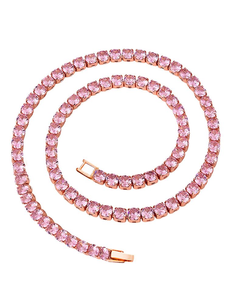 Peora Women Rose Gold Plated Pink Crystal Tennis Necklace-picture-43