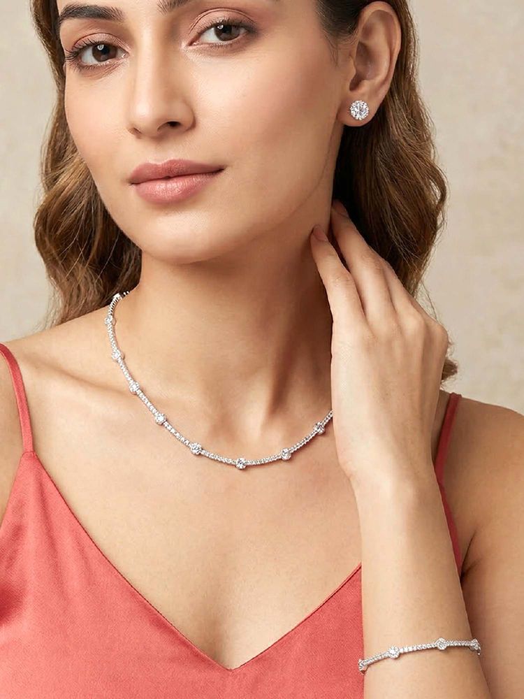 Peora Women Silver Plated White Stylish Jewellery Set-picture-18