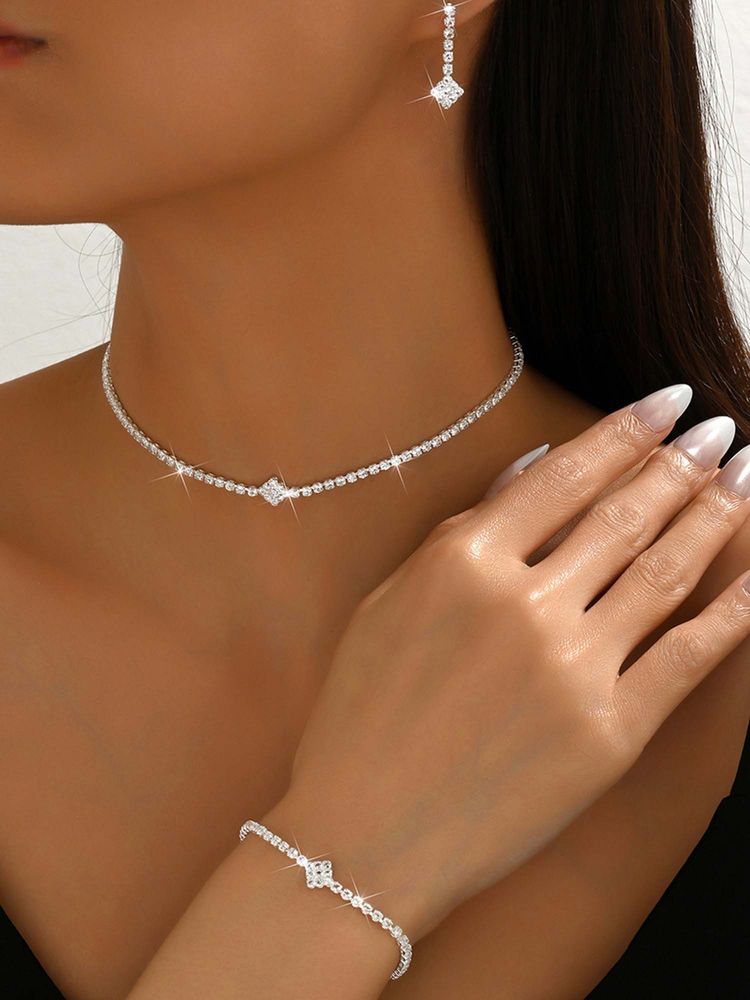 Peora Women Silver Plated Cubic Zirconia Jewellery Set-image-2