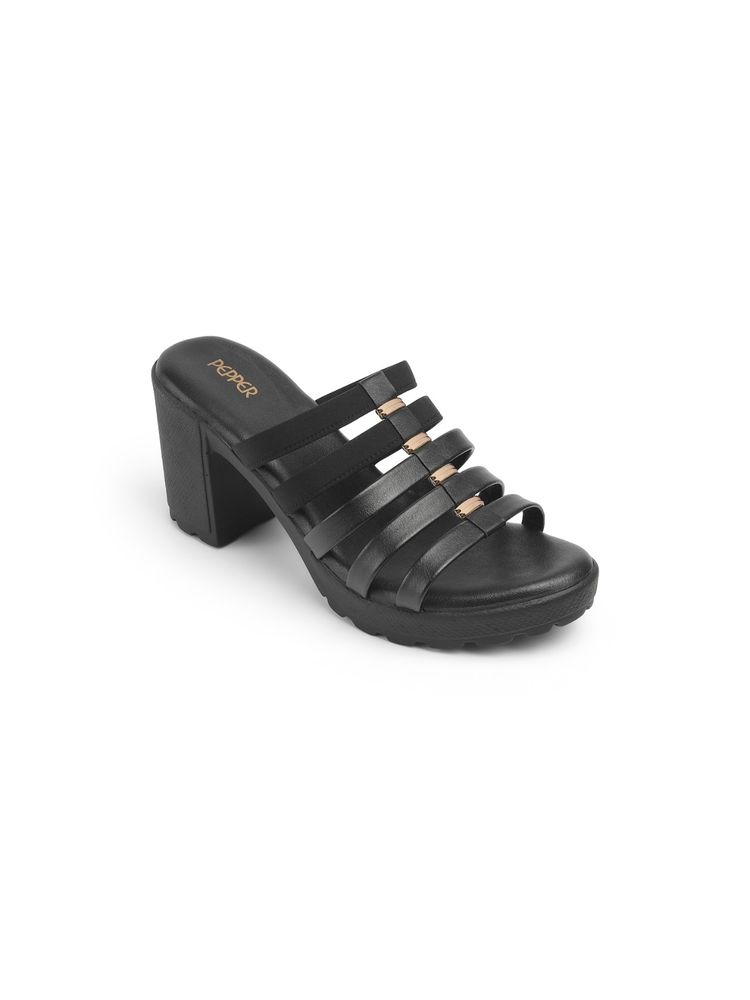 PEPPER Women Multi-Strap Block Black Sandal Heels-picture-10