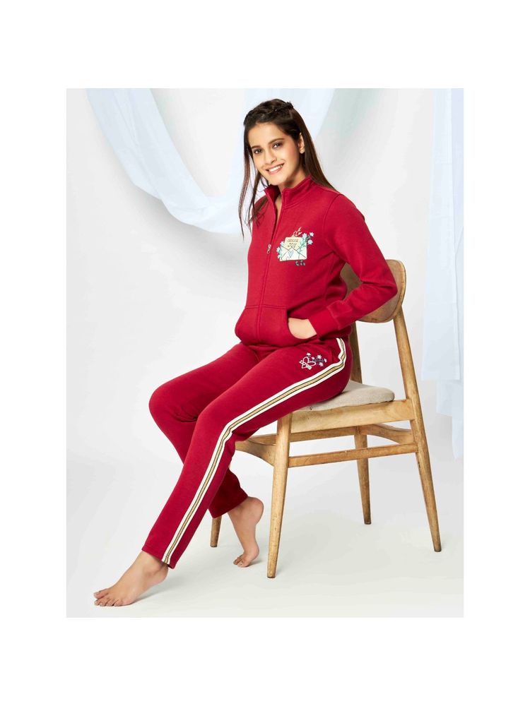 July Nightwear Winter Collection For Women Maroon Fleece Track Suit with Zipper-image-39