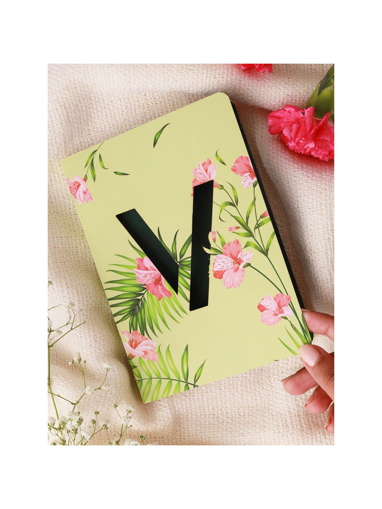 Doodle Initial V - Floral Monogram Notebook