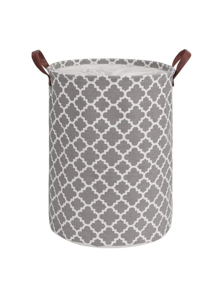 House of Quirk Durable Leather Handle Collapsible Hamper Laundry Basket 48L - Grey-image-31