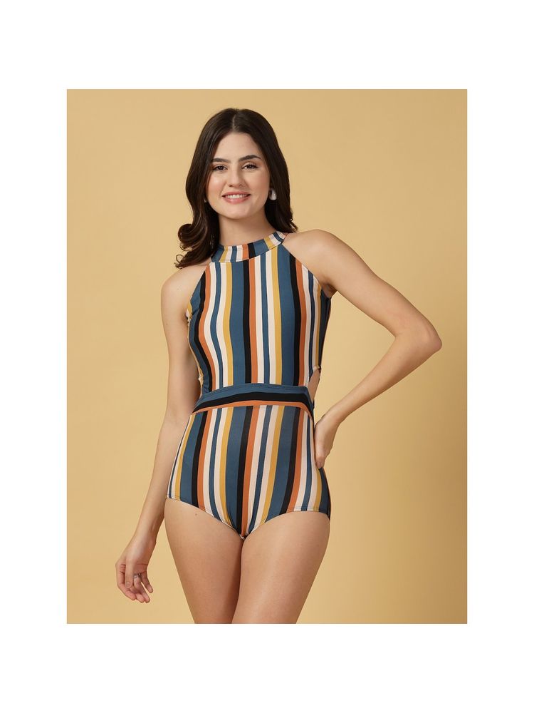 Cukoo Padded Striped Side Cut Swimsuit Multi-Color-image-43