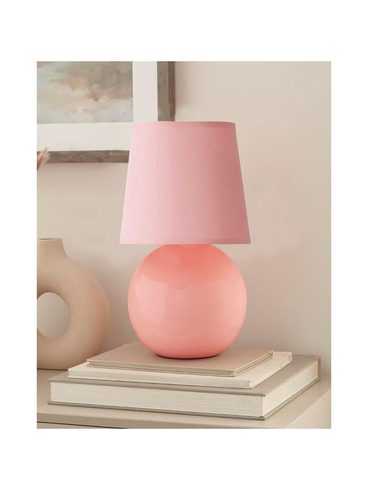 Homesake Ceramic Table Lamp,Round Pink Fabric Shade-image-8