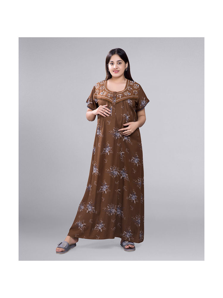 Mamma's Maternity Brown Floral Maternity Nighty-picture-13
