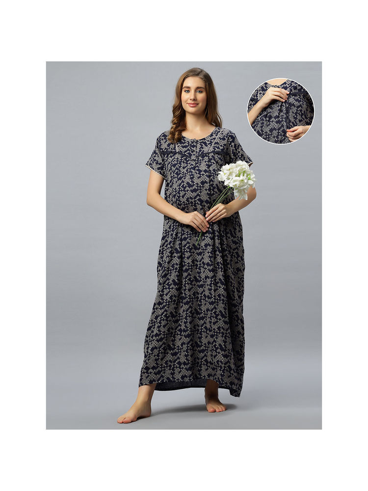 Mamma's Maternity Navy Blue Printed Maternity Nighty-picture-17