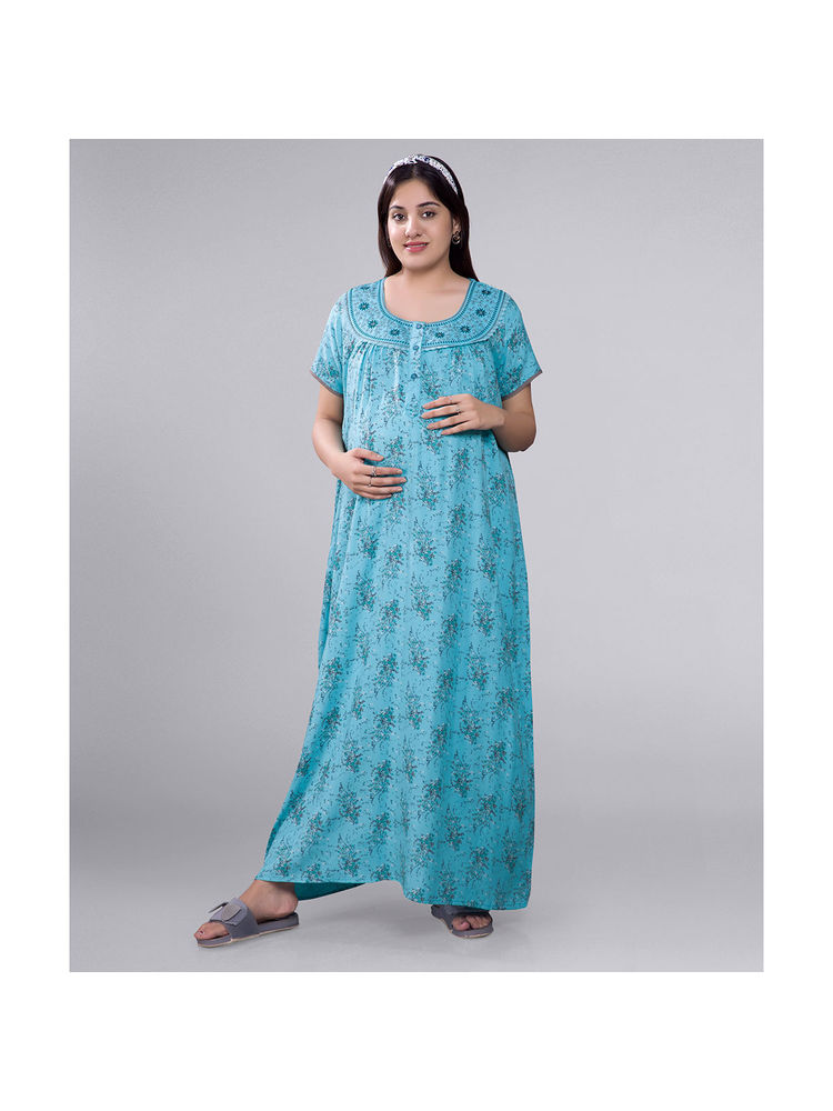 Mamma's Maternity Blue Printed Maternity Nighty-picture-15