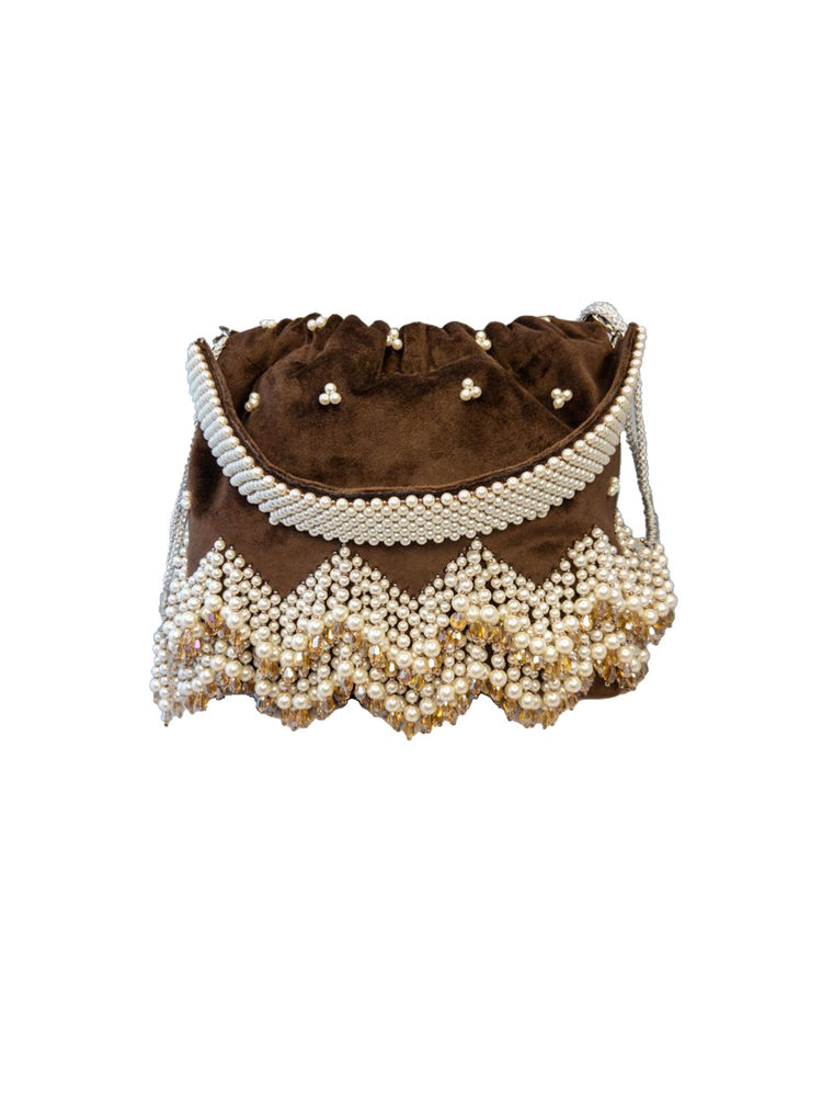 Angeline Brown With White Pearl Potli Bag-picture-25