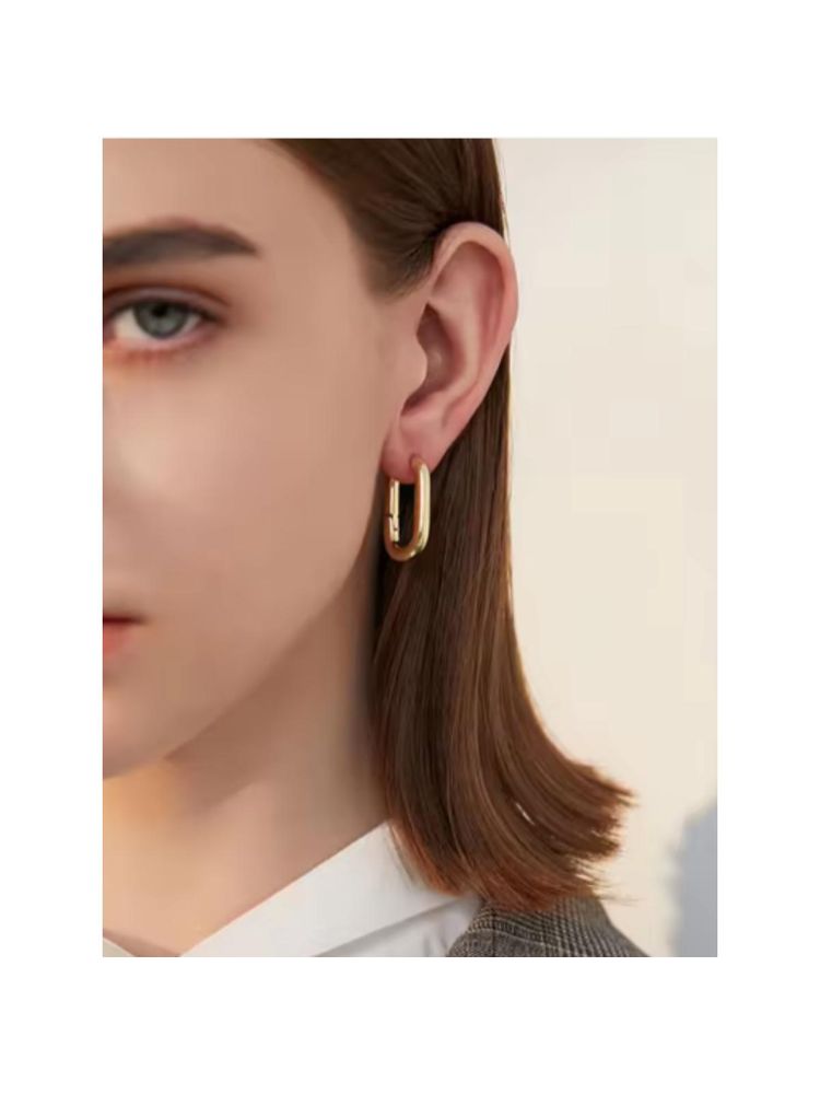 Gold-Plated Rectangular Shaped Hoops Western Casual Wear With Stainless Steel-image-49
